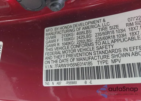 2022 Honda Cr-V 2Wd Ex from USA, damaged, VIN 7FARW1H56NE014185